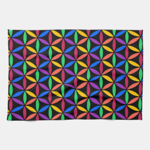 Rainbow Flower of Life Pattern Tea Towel