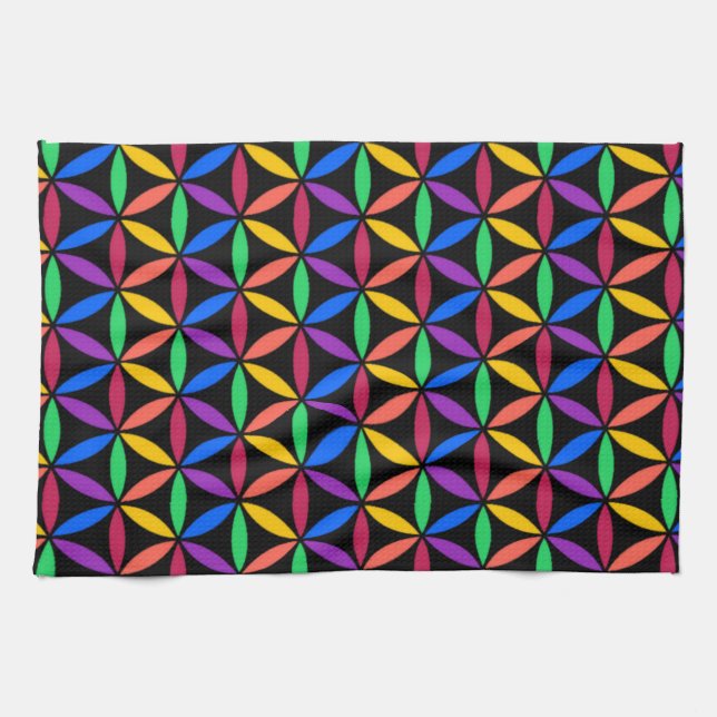 Rainbow Flower of Life Pattern Tea Towel (Horizontal)