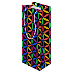 Rainbow Flower of Life Pattern Wine Gift Bag