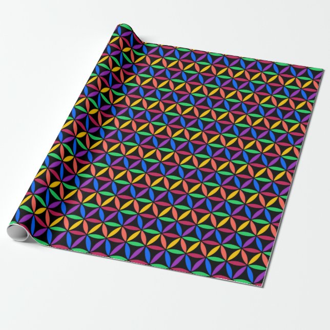 Rainbow Flower of Life Pattern Wrapping Paper (Unrolled)