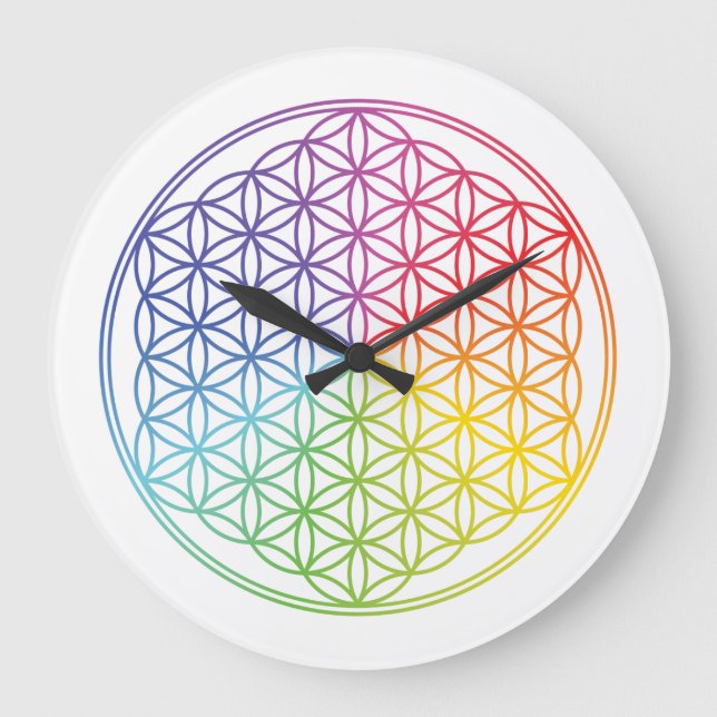 Rainbow Flower of Life Sacred Geometry Pattern Large Clock (Front)