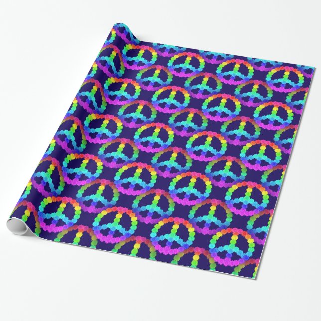 Rainbow Flower Peace Sign Pattern Wrapping Paper (Unrolled)
