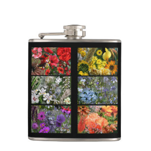 Rainbow Flower Photo Collage Hip Flask
