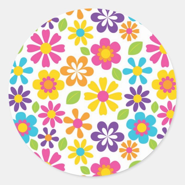 Rainbow Flower Power Hippie Retro Teens Gifts Classic Round Sticker (Front)