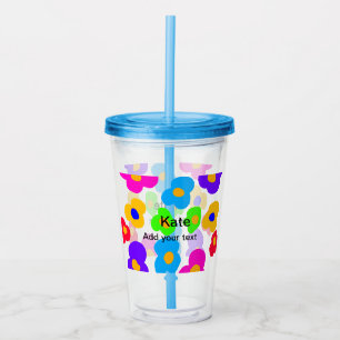Rainbow flower pride love add name text lqbtq abst acrylic tumbler