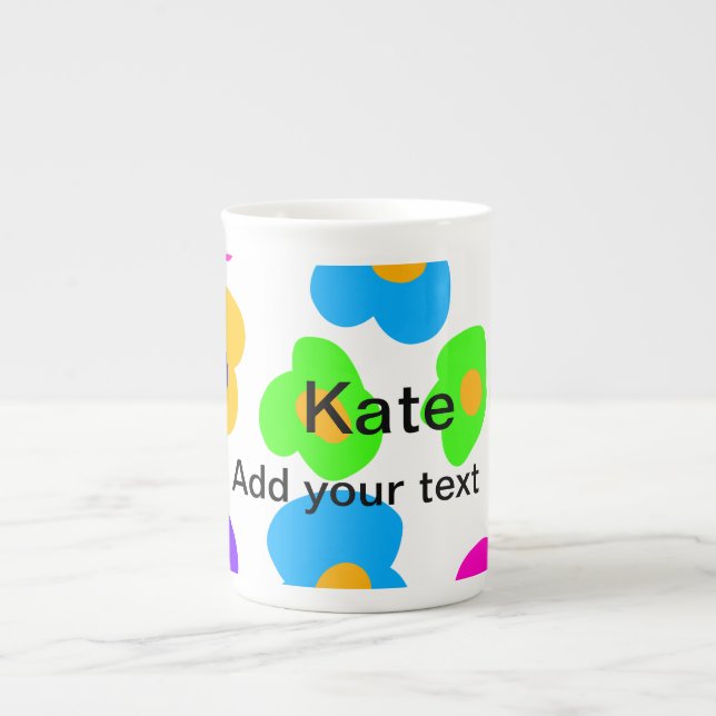 Rainbow flower pride love add name text lqbtq abst bone china mug (Front)