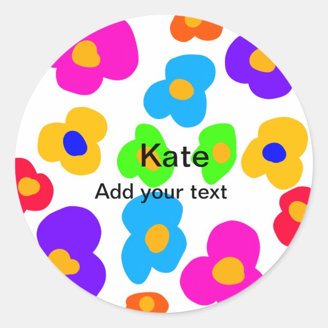 Rainbow flower pride love add name text lqbtq abst classic round sticker (Front)
