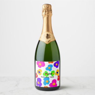 Rainbow flower pride love add name text lqbtq abst sparkling wine label