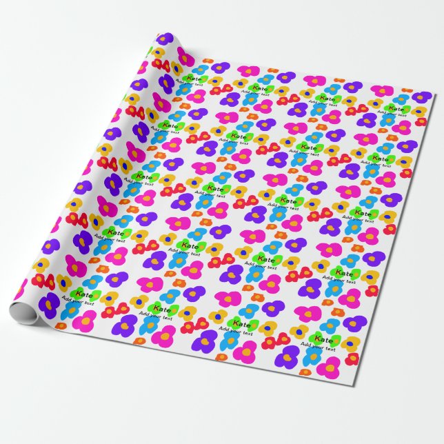Rainbow flower pride love add name text lqbtq abst wrapping paper (Unrolled)