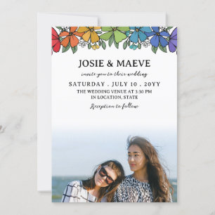 Rainbow Flowers 2 in 1 Photo Wedding Invitation