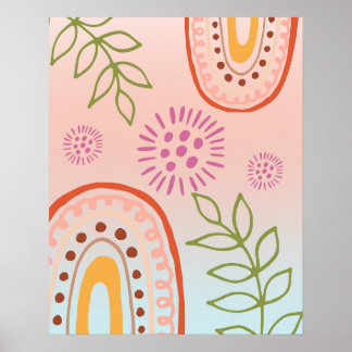 Rainbow Flowers Boho Abstract  Poster