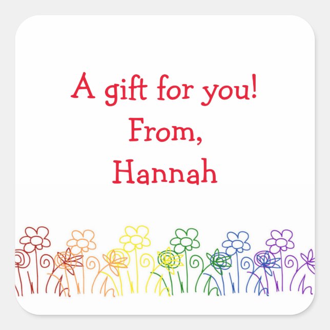 Rainbow Flowers Custom Birthday Gift Stickers (Front)