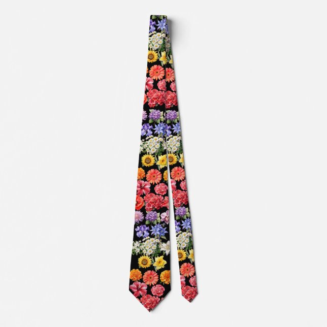 Rainbow Flowers Floral Neck Tie (Front)