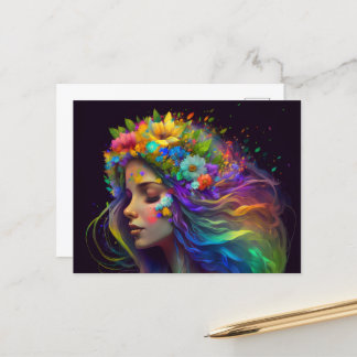 Rainbow Flowers & Hair Woman Postcard