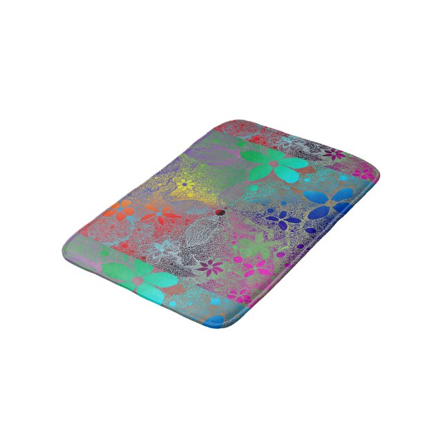 Rainbow Flowers In Lace Bath Mat (Angled)