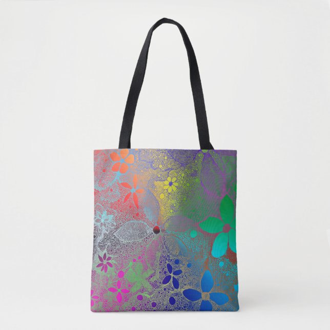 Rainbow Flowers In Lace Tote Bag (Front)