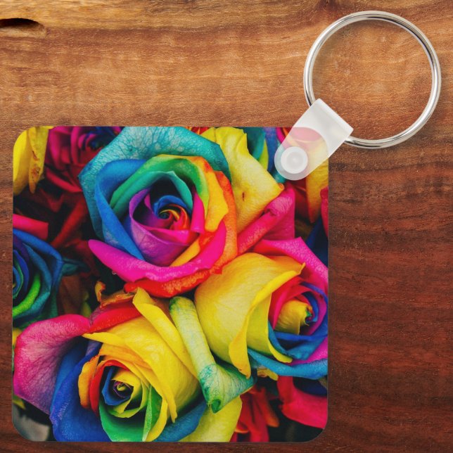 Rainbow Flowers Key Ring (Back)