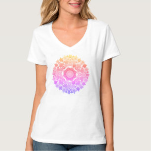 Rainbow Flowers Mandala Women's V-Neck T-Shirt – F