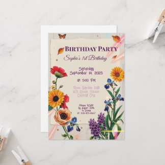 Rainbow Flowers - Modern Collage Invitation