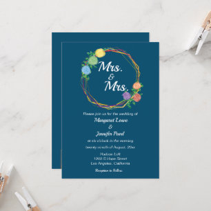 Rainbow Flowers Mrs lesbian wedding invitation