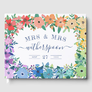 Rainbow Flowers Mrs & Mrs Wedding Guestbook