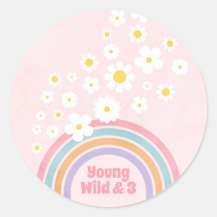Rainbow Flowers Retro Birthday Party Stickers