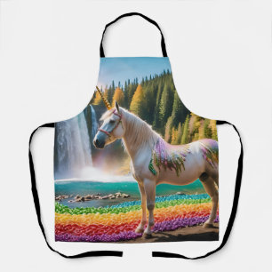 Rainbow Flowers Unicorn Green Trees Waterfall Lake Apron