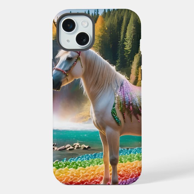 Rainbow Flowers Unicorn Green Trees Waterfall Lake iPhone Case (Back)