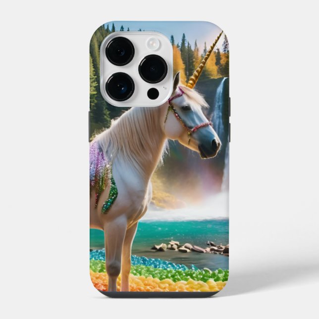 Rainbow Flowers Unicorn Green Trees Waterfall Lake iPhone Case (Back)