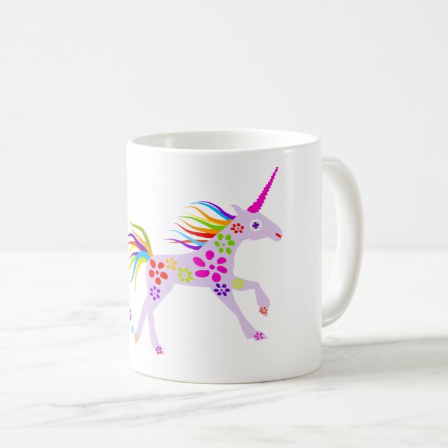 RAINBOW FLOWERS UNICORN VECTOR ILLUSTRATION COFFEE MUG (Front Right)