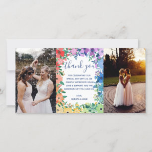 Rainbow Flowers Wedding Photos Thank You Card