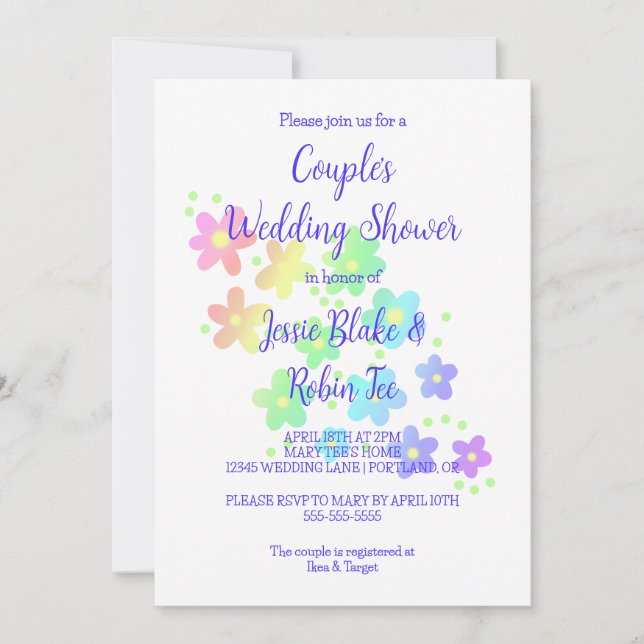 Rainbow Flowers Wedding Shower Invitation (Front)