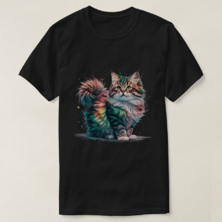 Rainbow Fluffy Cat Watercolor Art Print T-Shirt