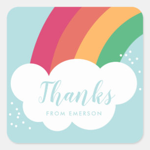 Rainbow fluffy cloud kids thank you favour sticker