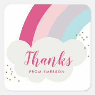 Rainbow fluffy cloud kids thank you favour sticker