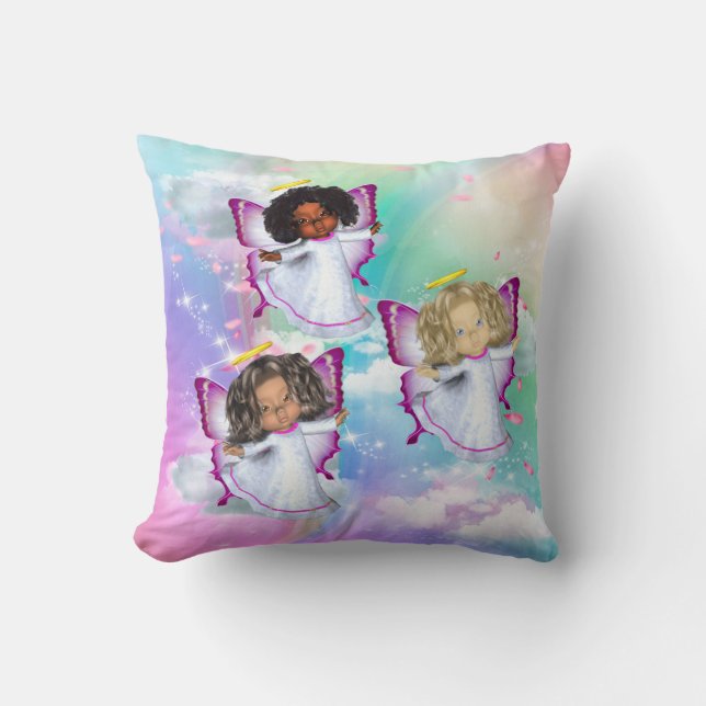 Rainbow fluffy Clouds& 3 Butterfly Babies Cushion (Front)
