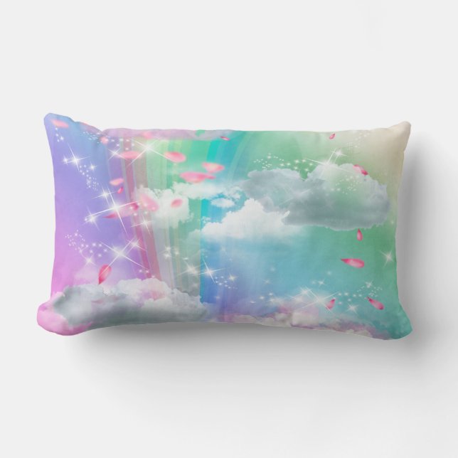Rainbow fluffy Clouds Baby Girl Lumbar Cushion (Front)