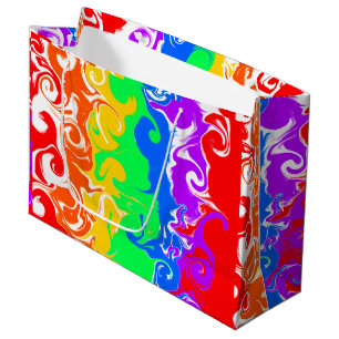 Rainbow Fluid Art Birthday   Large Gift Bag