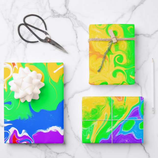 Rainbow Fluid Art Birthday Wrapping Paper Sheet (Front)