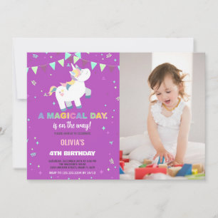 Rainbow Fly Unicorn Birthday Invitations photo