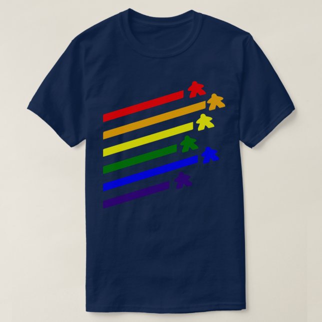Rainbow Flying Meeples T-Shirt (Design Front)