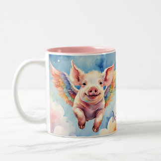 Rainbow Flying Pig Two-Tone Coffee Mug