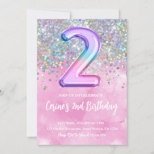 Rainbow Foil Girl 2nd Birthday Invitation