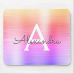 Rainbow Foil Monogram Name Mousepad<br><div class="desc">Gold,  Pink and Purple Rainbow Ombre Pastel Faux Brushed Metal Monogram Name Monogram Mousepad. This Mousepad can be customised to include your first name.</div>