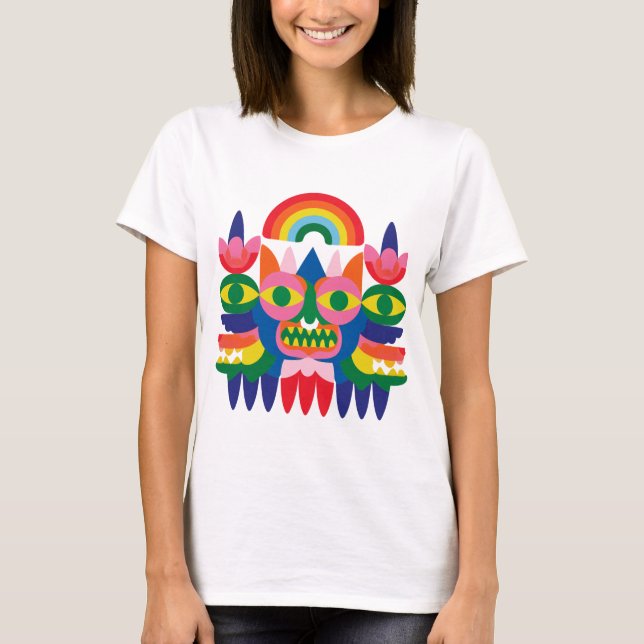 Rainbow Folk Mask Face Art T-Shirt (Front)