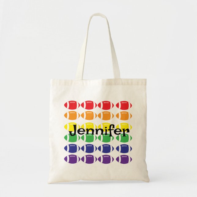 Rainbow Football with Name  Tote Bag (Front)
