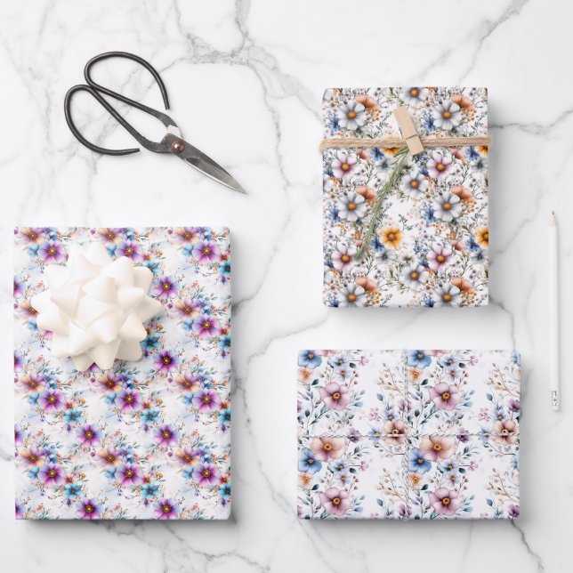 Rainbow Foral Trio  Wrapping Paper Sheet (Front)