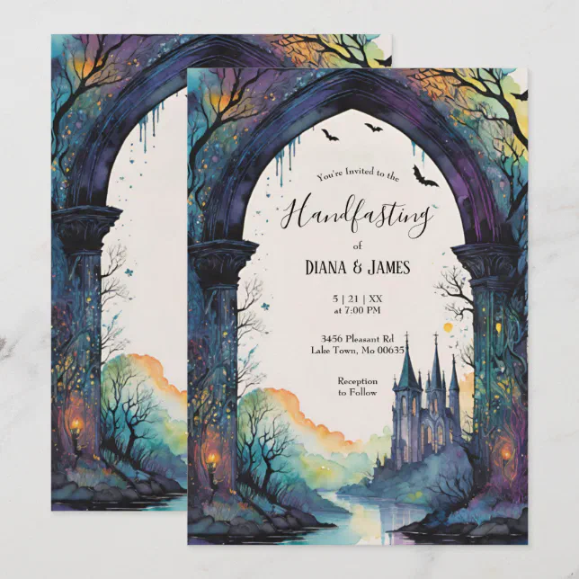Rainbow Forest Castle Arch Pagan Handfasting Invitation | Zazzle