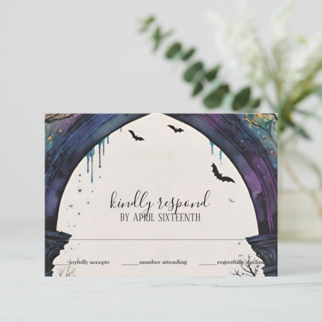 Rainbow Forest Castle Arch Pagan Handfasting RSVP Card (Standing Front)