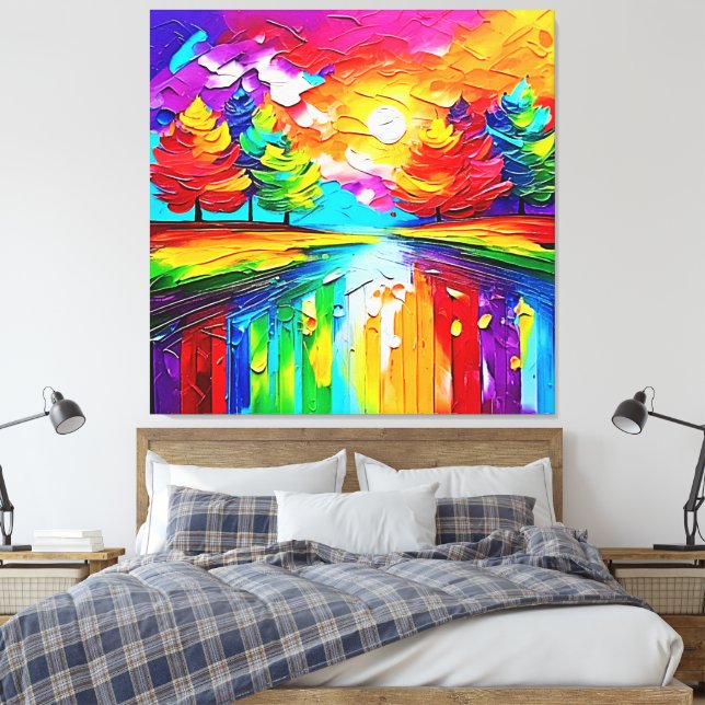Rainbow Forest Sunset Dreams Canvas Print (Insitu(Bedroom))